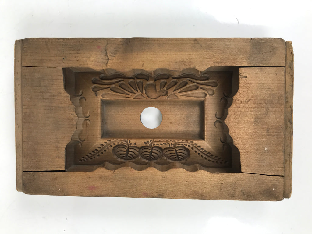 Japanese Wooden Carved Kashigata Cake Mold Vtg Sweet Wagashi Folk Frame Kg651