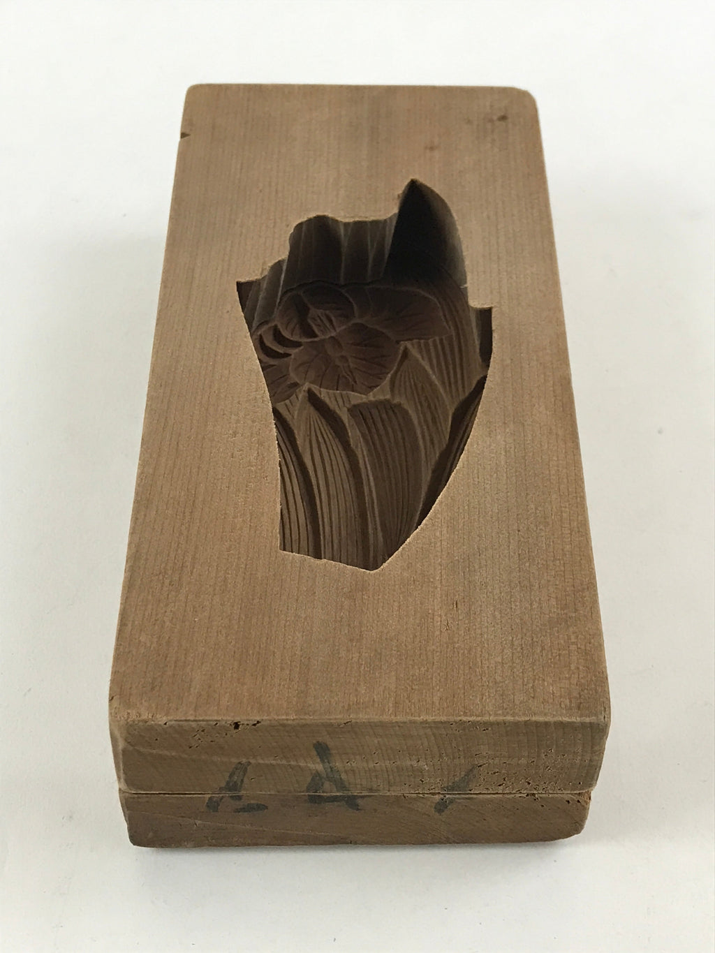 Japanese Wooden Carved Kashigata Cake Mold Vtg Sweet Wagashi Iris Flower Kg456