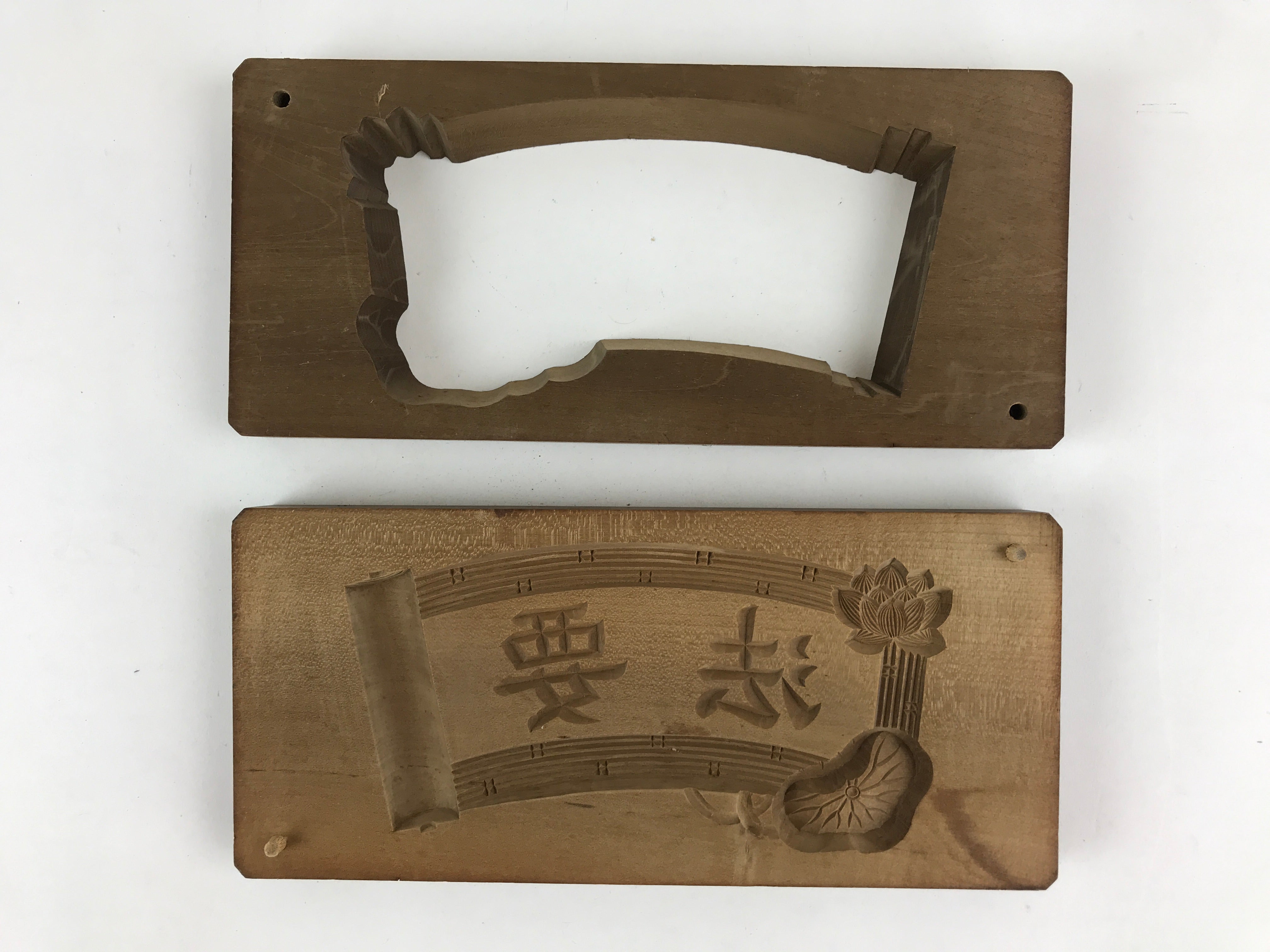 Japanese Wooden Carved Kashigata Cake Mold Vtg Sweet Wagashi Kanji Kg471