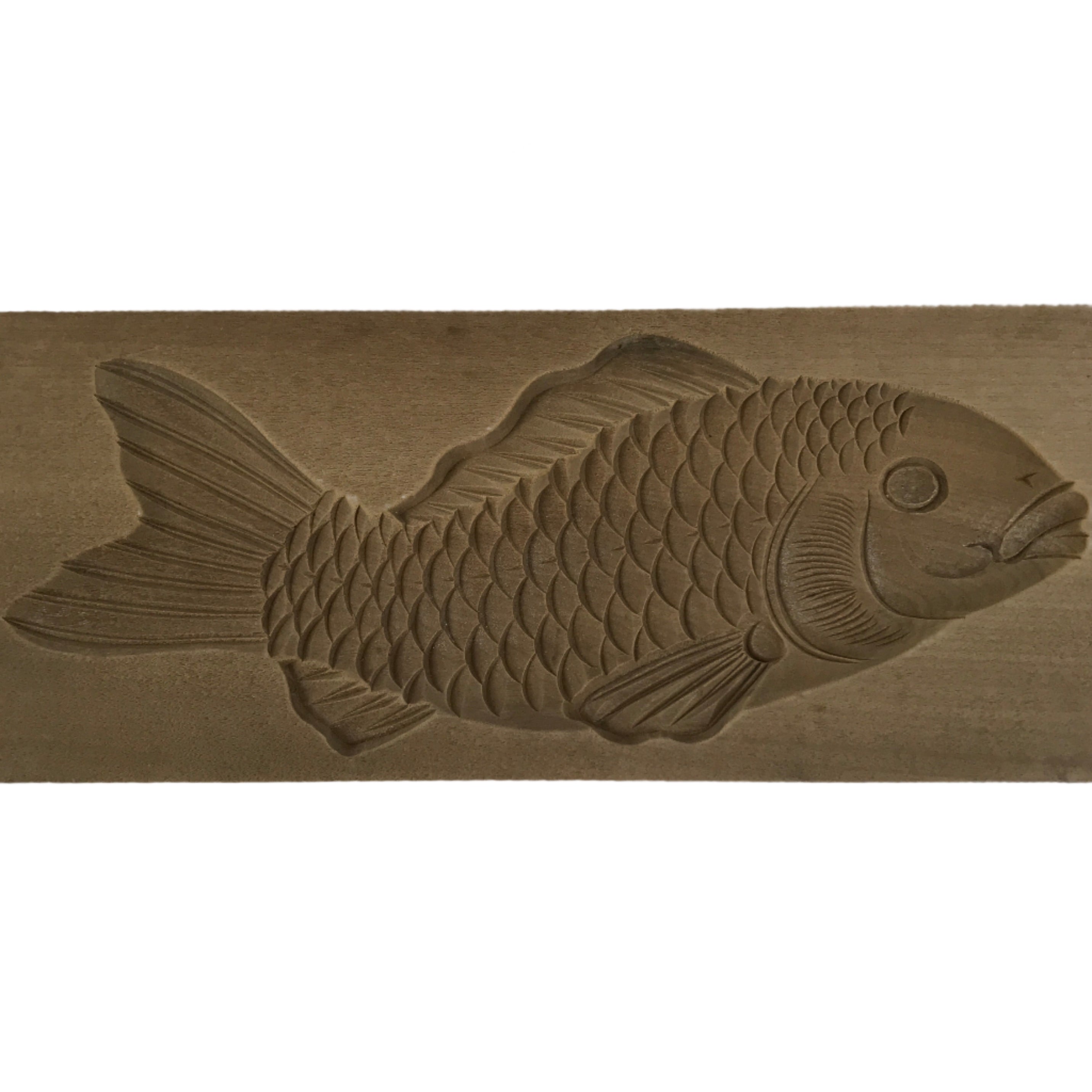 Japanese Wooden Carved Kashigata Cake Mold Vtg Sweet Wagashi Koi Fish Kg704