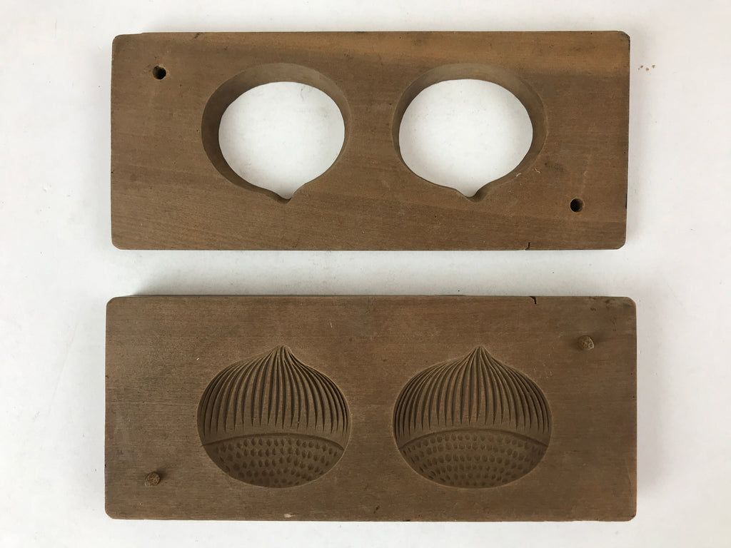 Japanese Wooden Carved Kashigata Cake Mold Vtg Sweet Wagashi Kuri Chestnut Kg482