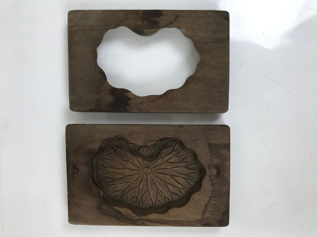 Japanese Wooden Carved Kashigata Cake Mold Vtg Sweet Wagashi Lotus Leaf Kg601