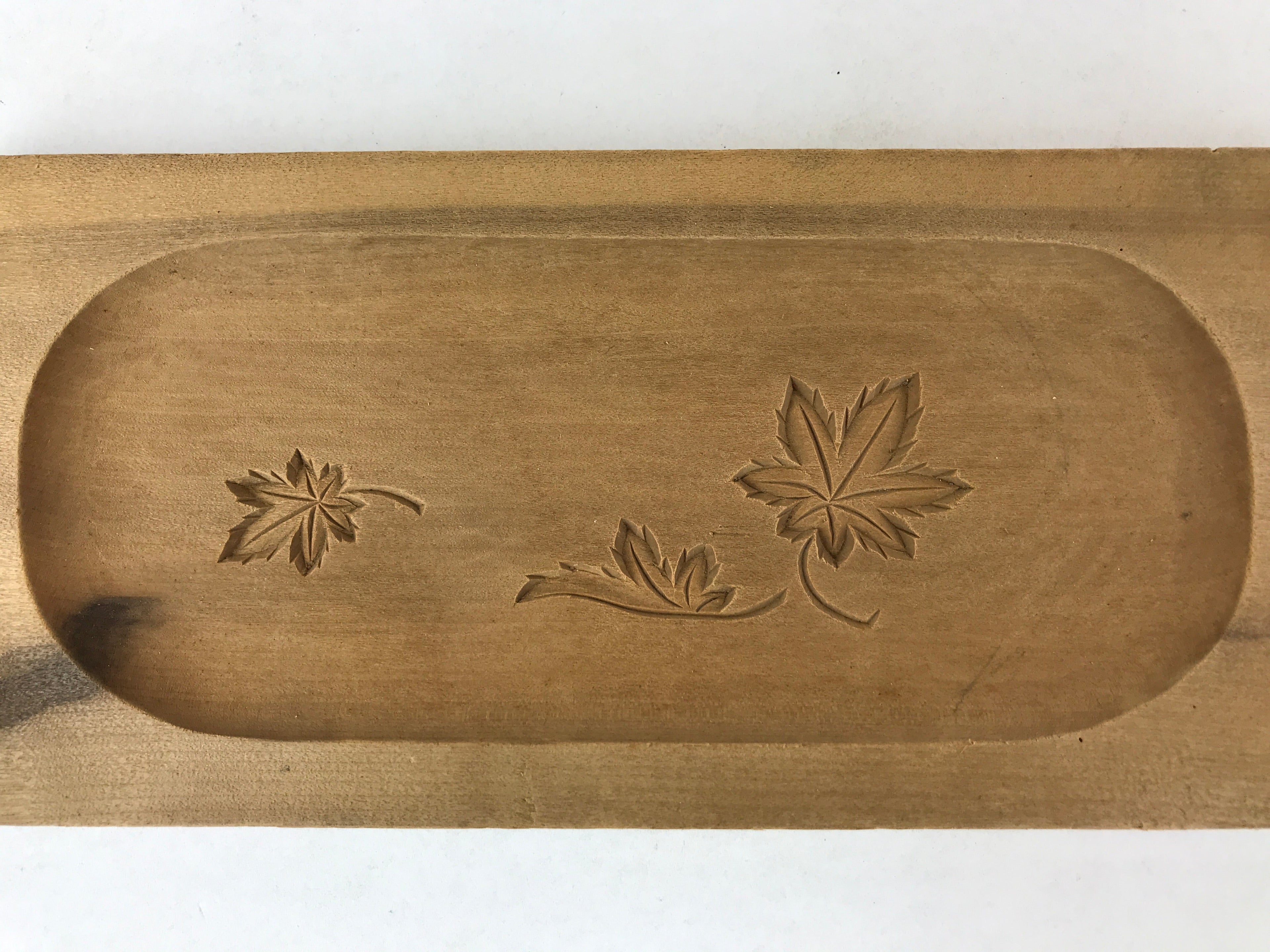 Japanese Wooden Carved Kashigata Cake Mold Vtg Sweet Wagashi Maple Leaf Kg504