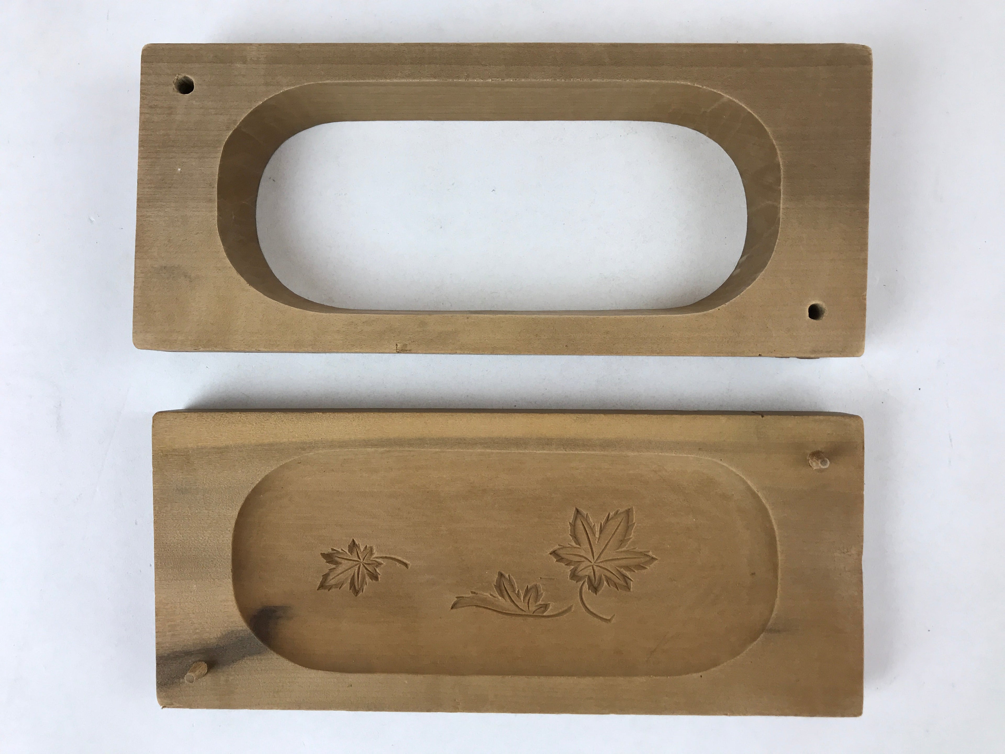 Japanese Wooden Carved Kashigata Cake Mold Vtg Sweet Wagashi Maple Leaf Kg504