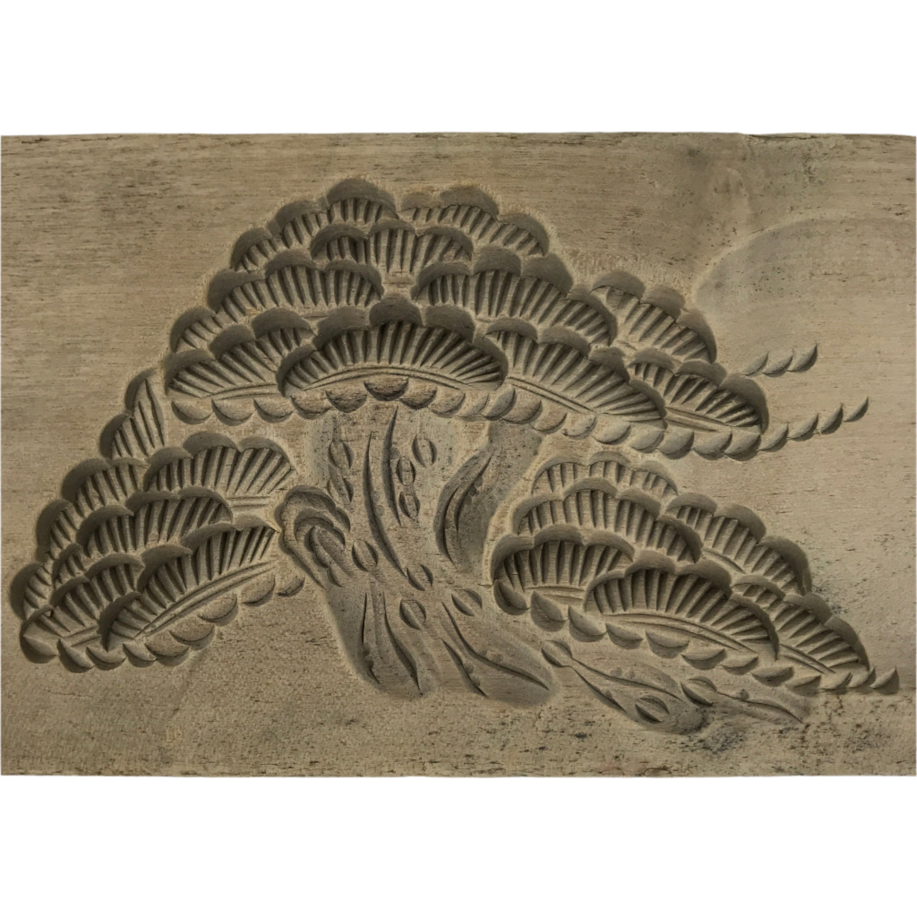 Japanese Wooden Carved Kashigata Cake Mold Vtg Sweet Wagashi Matsu Pine Kg644