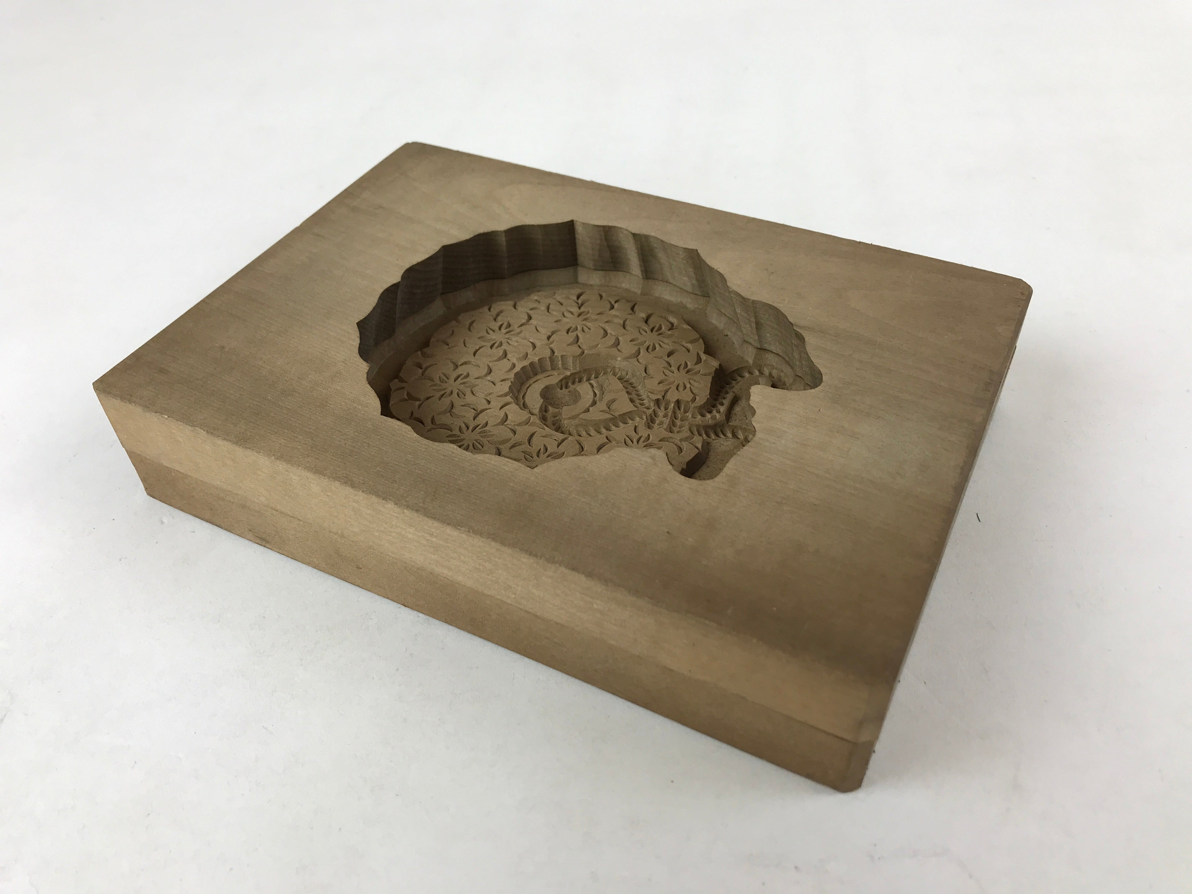 Japanese Wooden Carved Kashigata Cake Mold Vtg Sweet Wagashi Mon Crest Kg496
