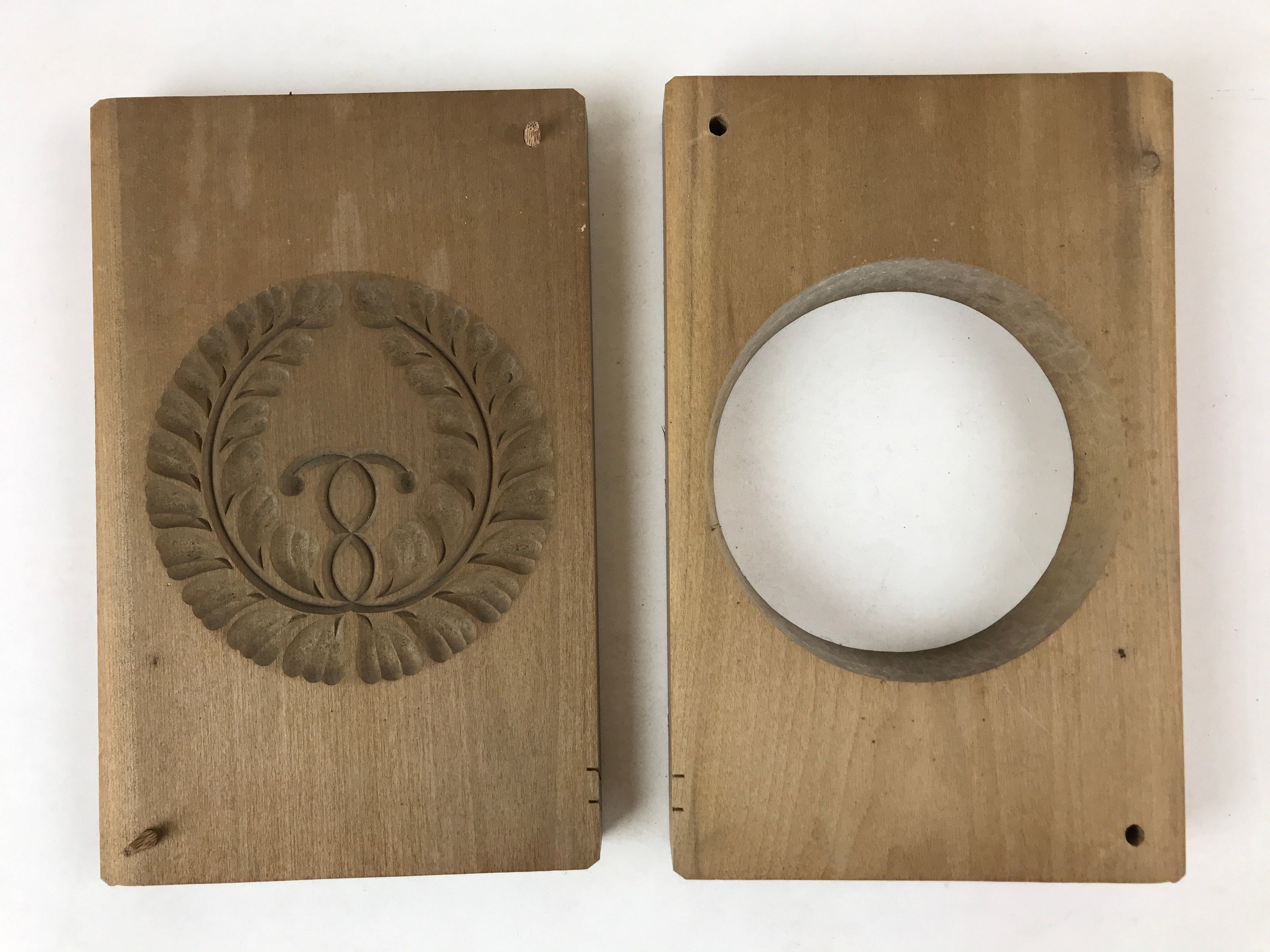 Japanese Wooden Carved Kashigata Cake Mold Vtg Sweet Wagashi Mon Crest Kg498