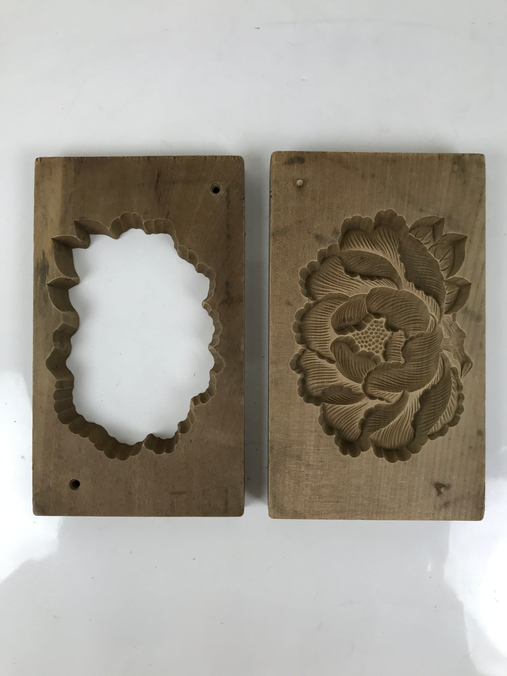 Japanese Wooden Carved Kashigata Cake Mold Vtg Sweet Wagashi Peony Botan Kg626