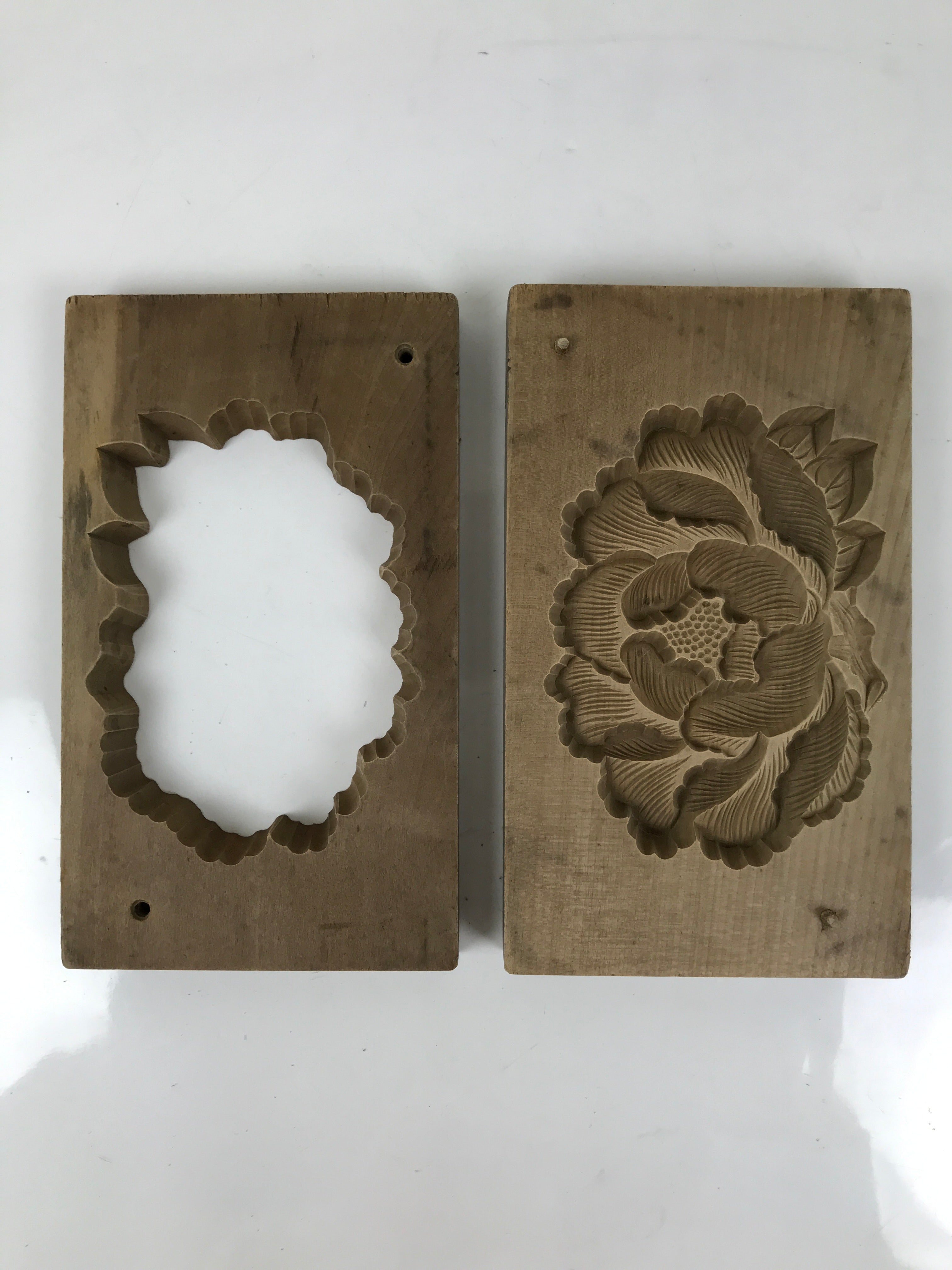 Japanese Wooden Carved Kashigata Cake Mold Vtg Sweet Wagashi Peony Botan Kg626