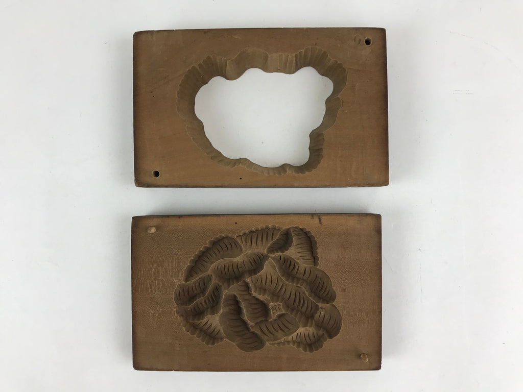 Japanese Wooden Carved Kashigata Cake Mold Vtg Sweet Wagashi Peony Kg467