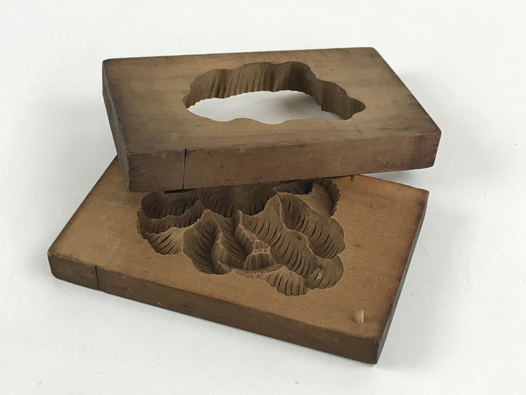 Japanese Wooden Carved Kashigata Cake Mold Vtg Sweet Wagashi Peony Kg467