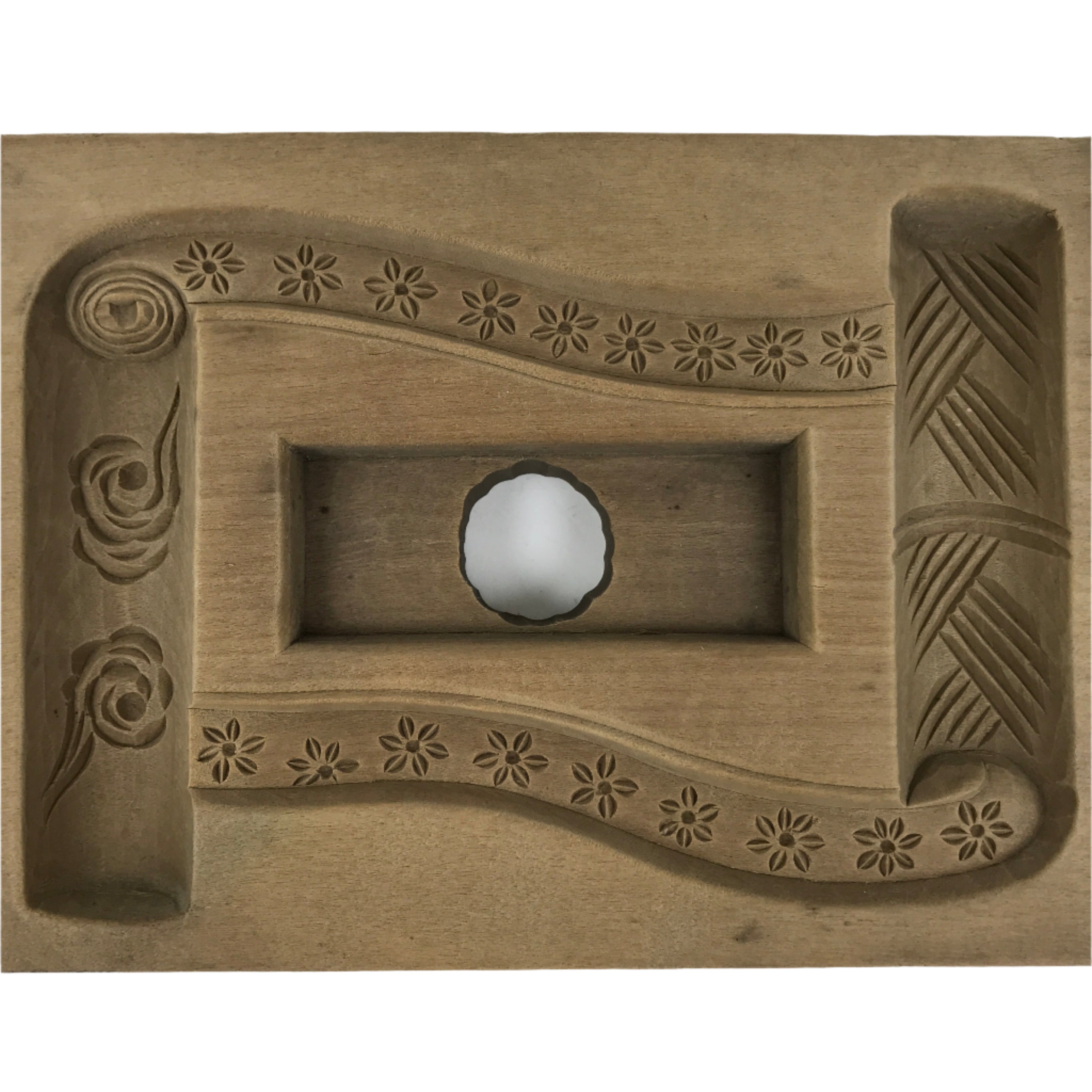 Japanese Wooden Carved Kashigata Cake Mold Vtg Sweet Wagashi Scroll Frame Kg611