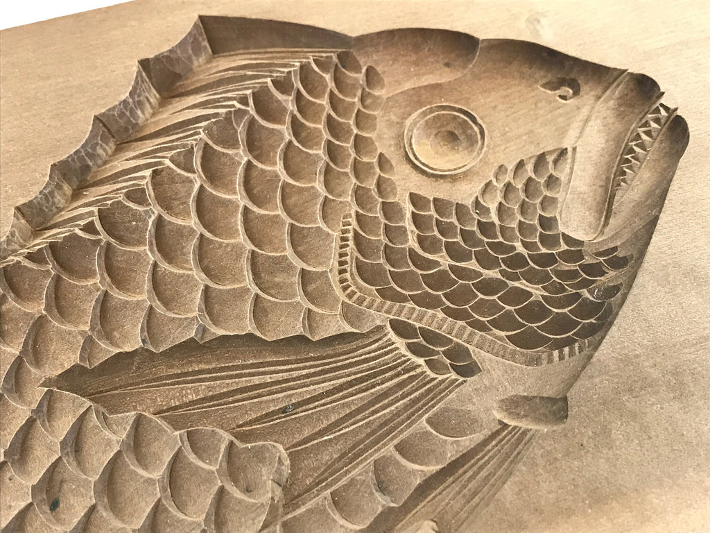 Japanese Wooden Carved Kashigata Cake Mold Vtg Sweet Wagashi Sea Bream Kg460