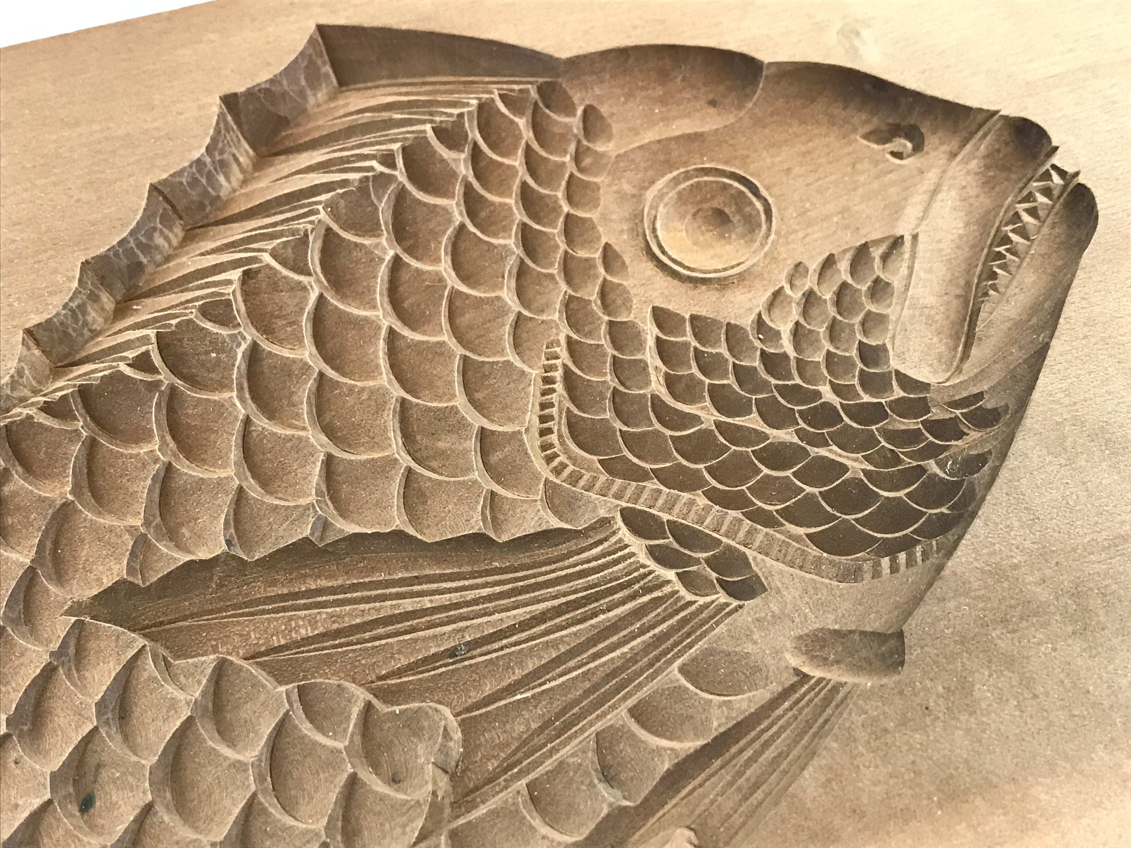 Japanese Wooden Carved Kashigata Cake Mold Vtg Sweet Wagashi Sea Bream Kg460