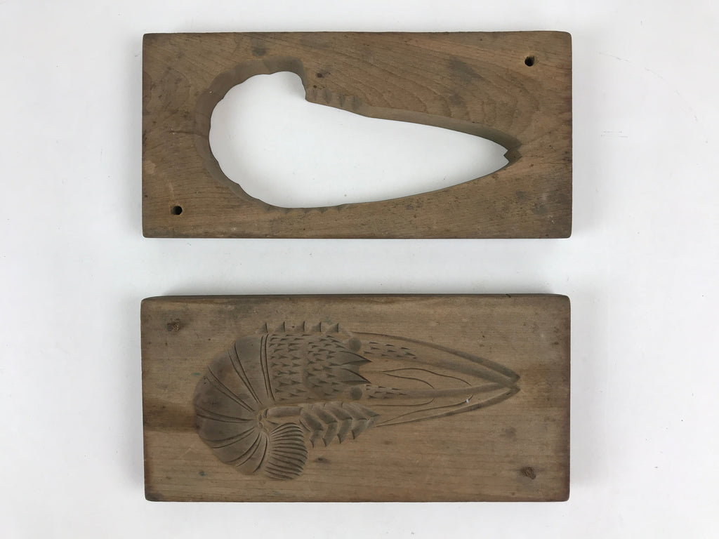 Japanese Wooden Carved Kashigata Cake Mold Vtg Sweet Wagashi Shrimp Kg472
