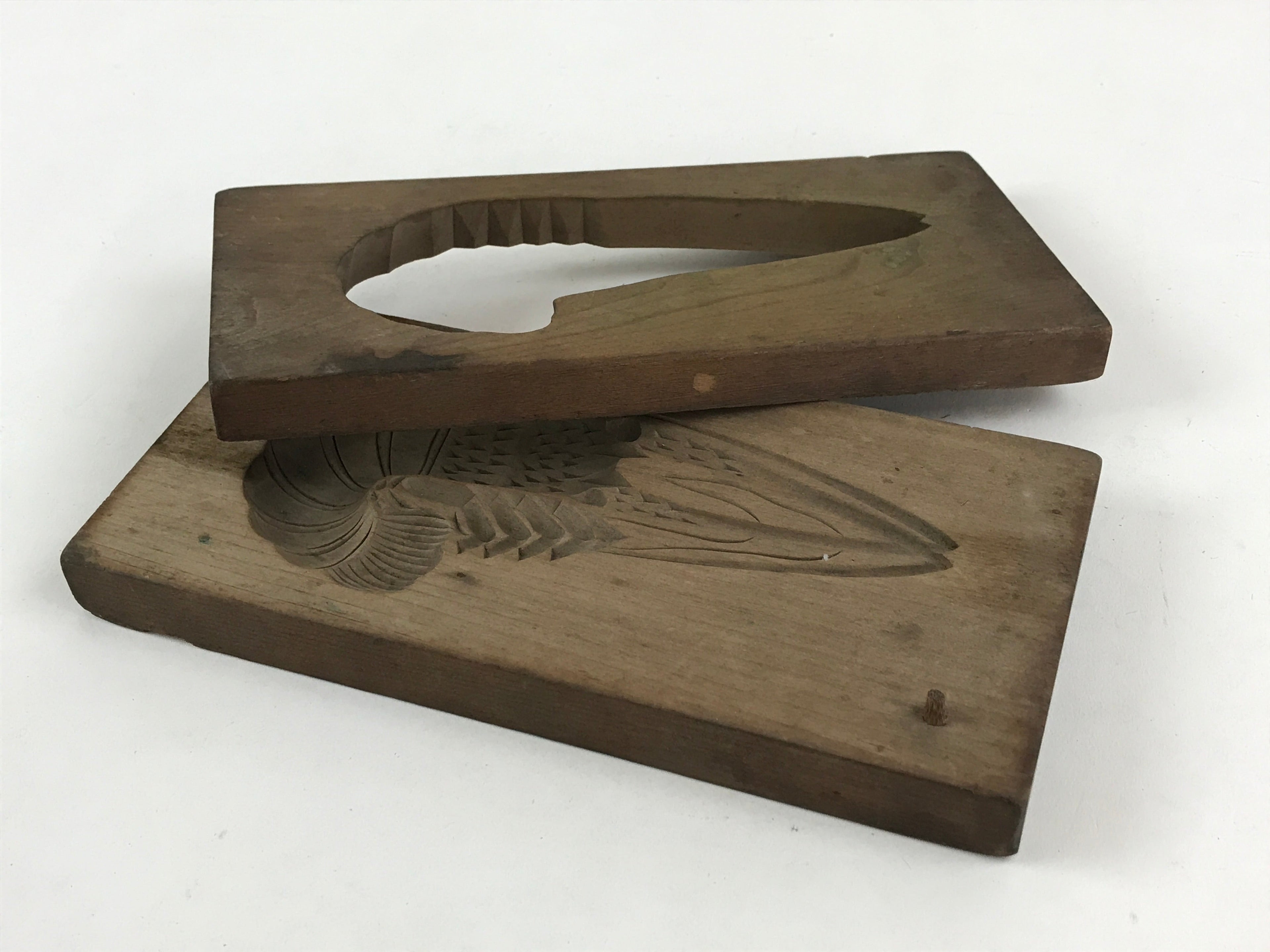 Japanese Wooden Carved Kashigata Cake Mold Vtg Sweet Wagashi Shrimp Kg472
