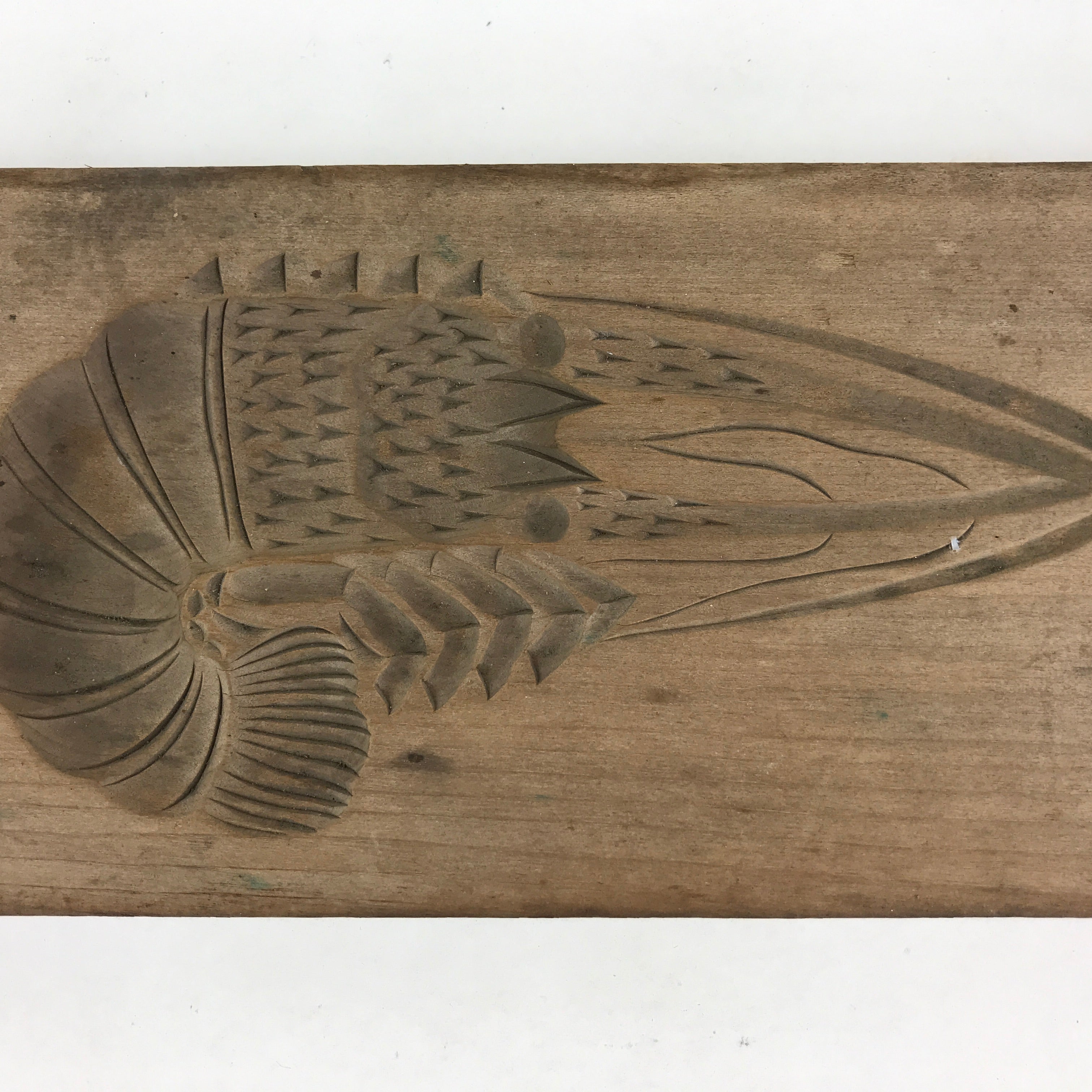 Japanese Wooden Carved Kashigata Cake Mold Vtg Sweet Wagashi Shrimp Kg472