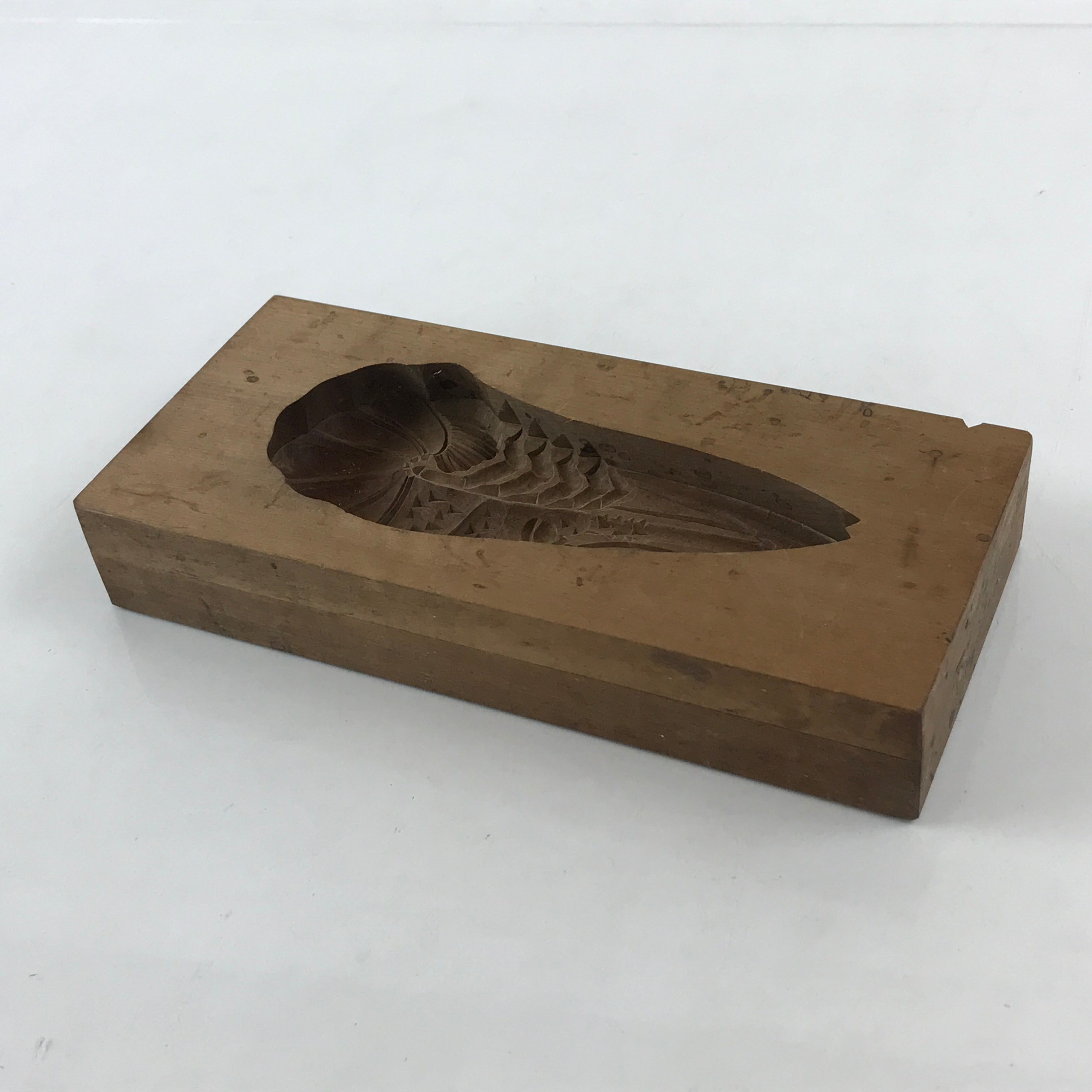Japanese Wooden Carved Kashigata Cake Mold Vtg Sweet Wagashi Shrimp Prawn Kg458