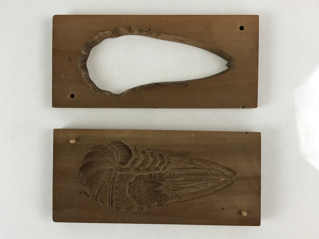 Japanese Wooden Carved Kashigata Cake Mold Vtg Sweet Wagashi Shrimp Prawn Kg458