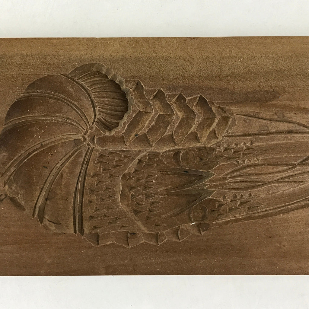 Japanese Wooden Carved Kashigata Cake Mold Vtg Sweet Wagashi Shrimp Prawn Kg458