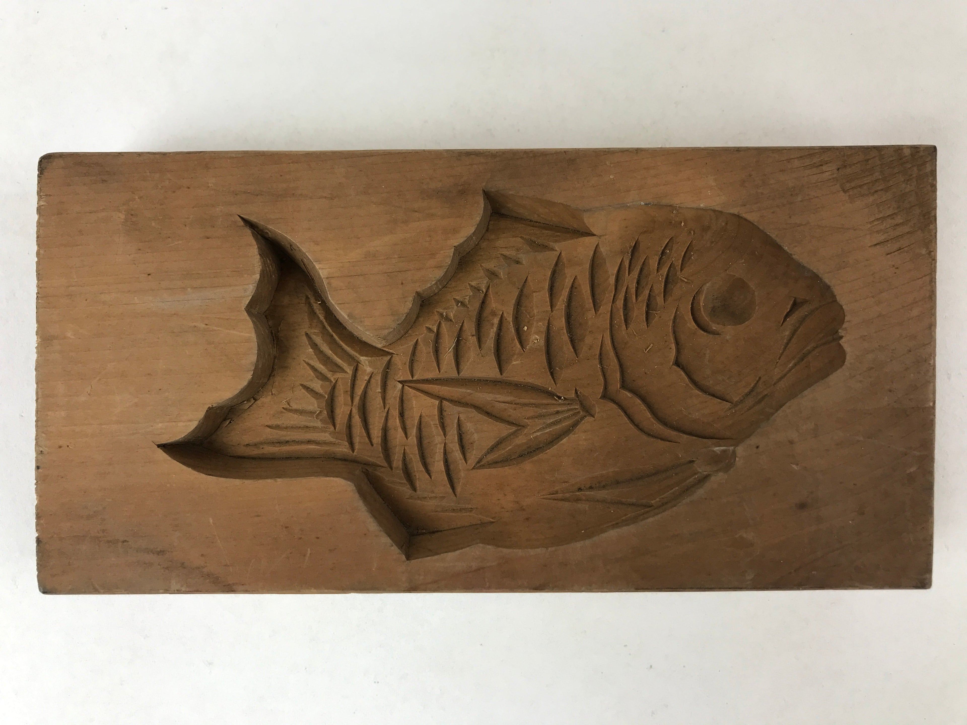Japanese Wooden Carved Kashigata Cake Mold Vtg Sweet Wagashi Tai Fish Kg479