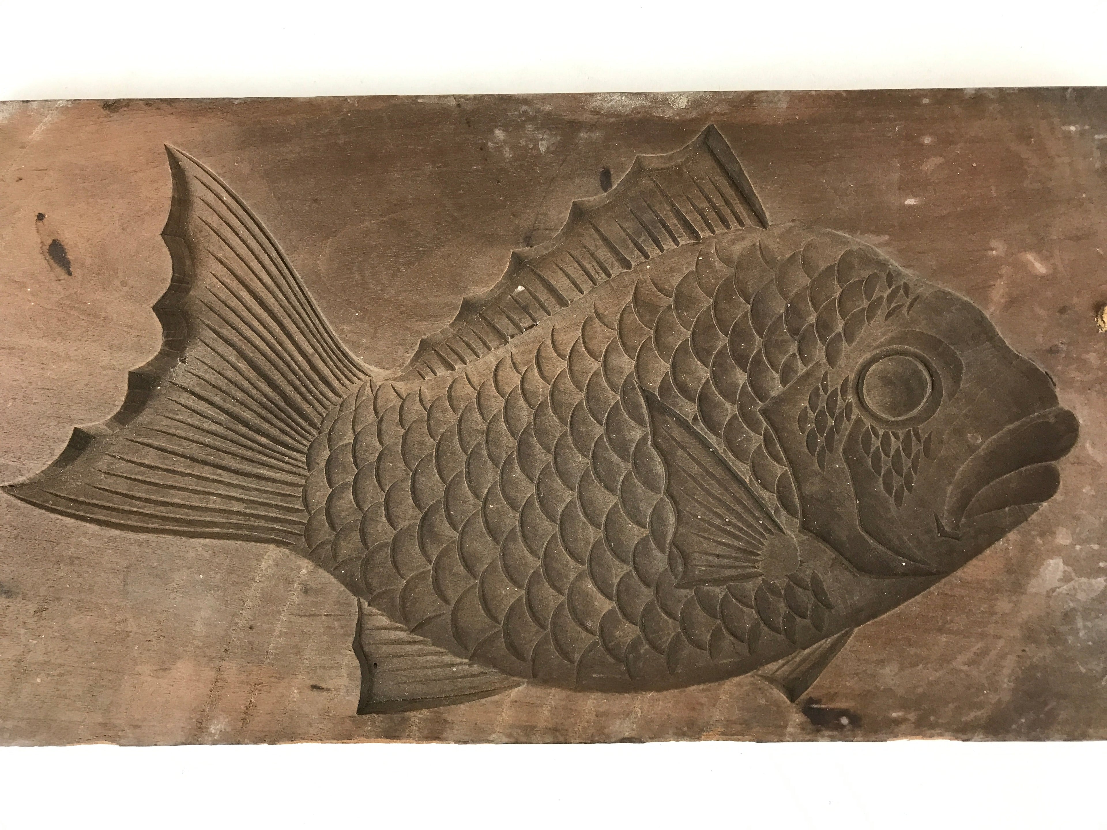Japanese Wooden Carved Kashigata Cake Mold Vtg Sweet Wagashi Tai Fish Kg506