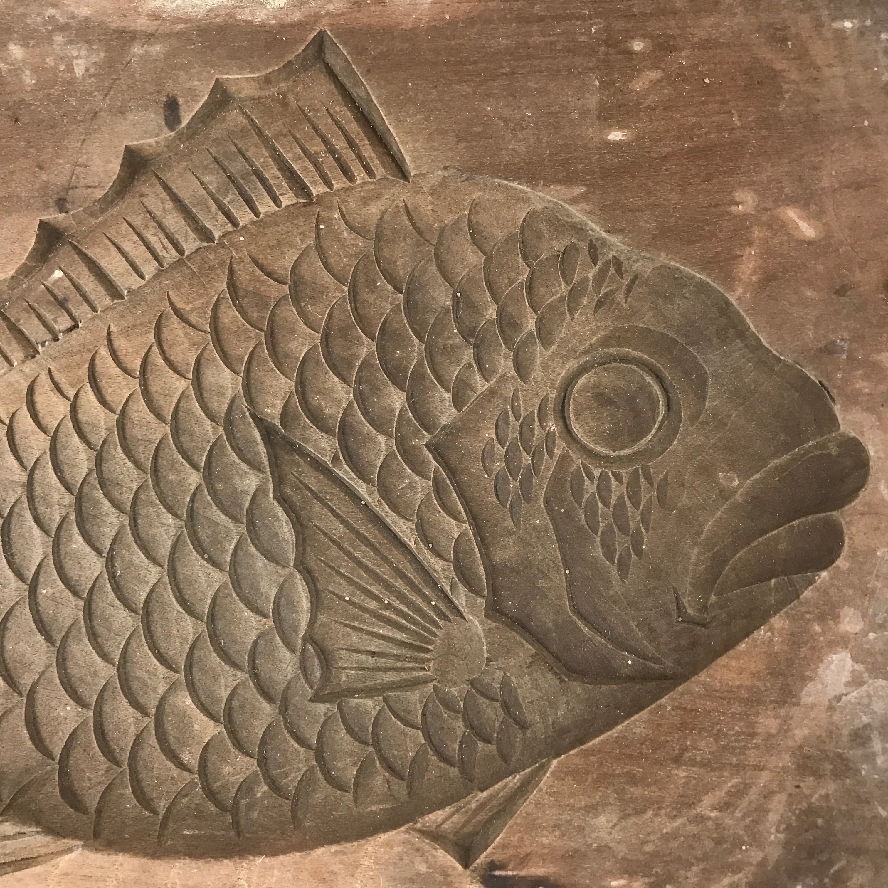 Japanese Wooden Carved Kashigata Cake Mold Vtg Sweet Wagashi Tai Fish
