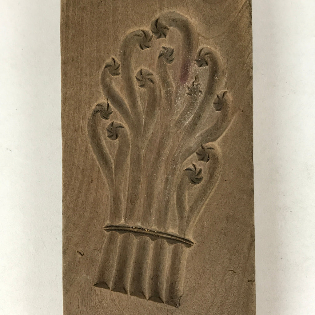 Japanese Wooden Carved Kashigata Cake Mold Vtg Sweet Wagashi Warabi Ferns Kg521