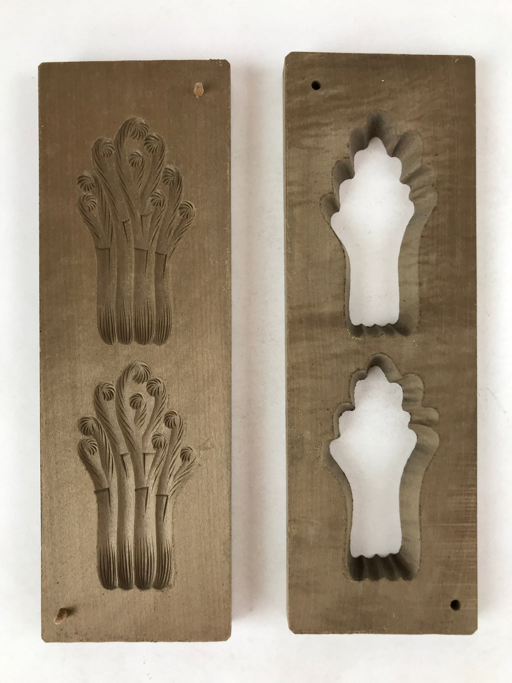 Japanese Wooden Carved Kashigata Cake Mold Vtg Sweet Wagashi Warabi Ferns Kg529