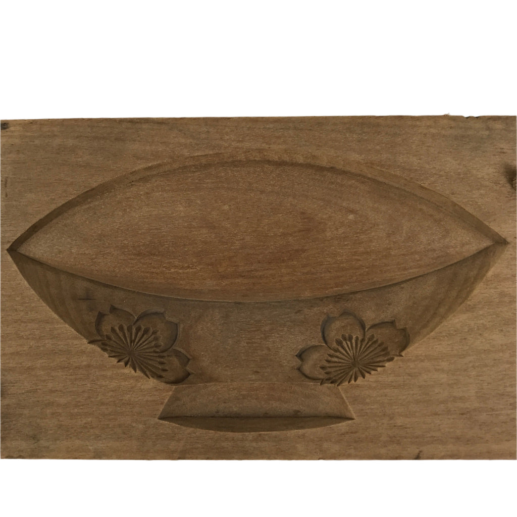 Japanese Wooden Carved Kashigata Cake Mold Vtg Wagashi Cherry Blossom Bowl Kg647