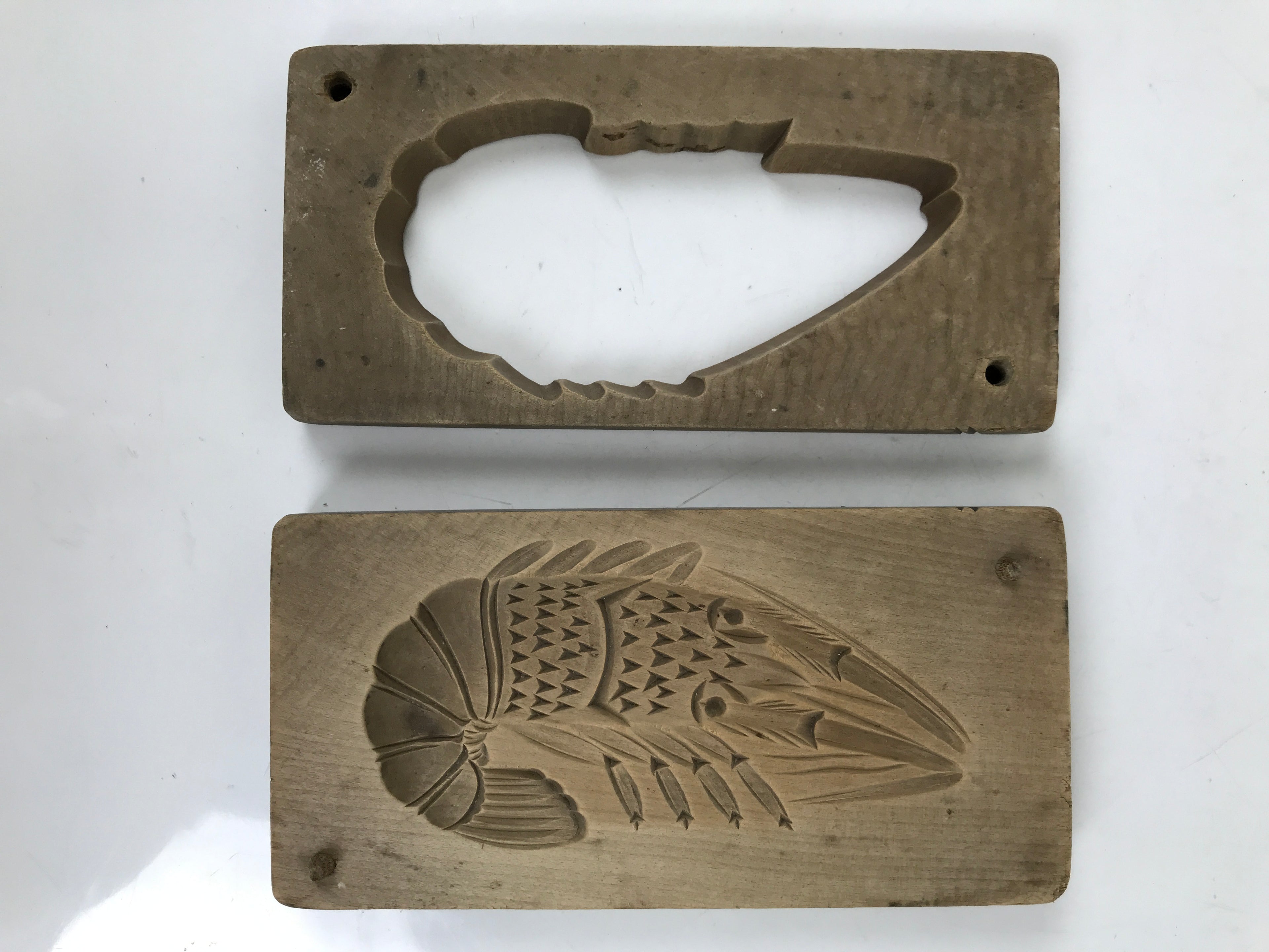 Japanese Wooden Carved Kashigata Cake Mold Vtg Wagashi Ebi Shrimp Prawn Kg648