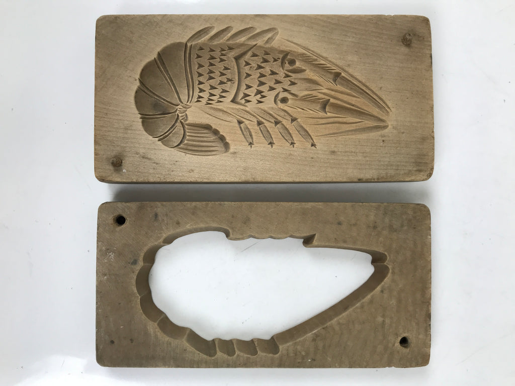 Japanese Wooden Carved Kashigata Cake Mold Vtg Wagashi Ebi Shrimp Prawn Kg648
