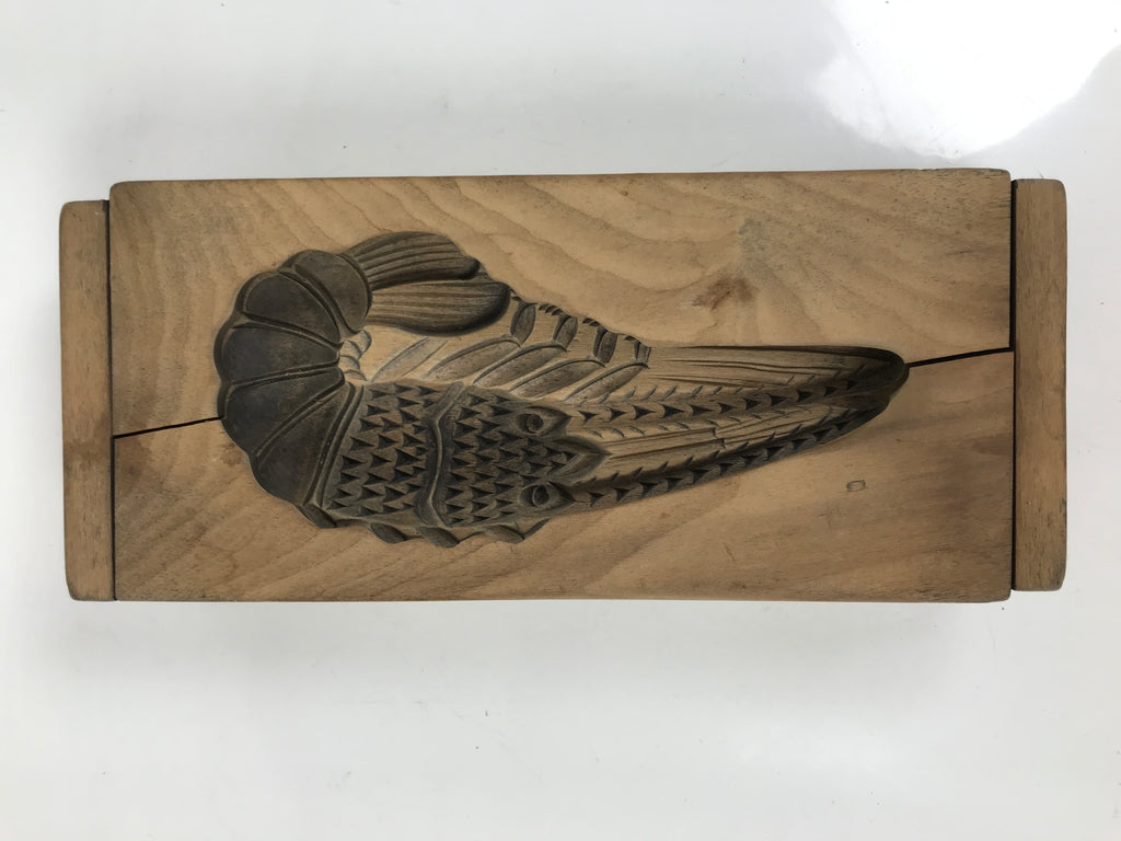 Japanese Wooden Carved Kashigata Cake Mold Vtg Wagashi Ebi Shrimp Prawn Kg707