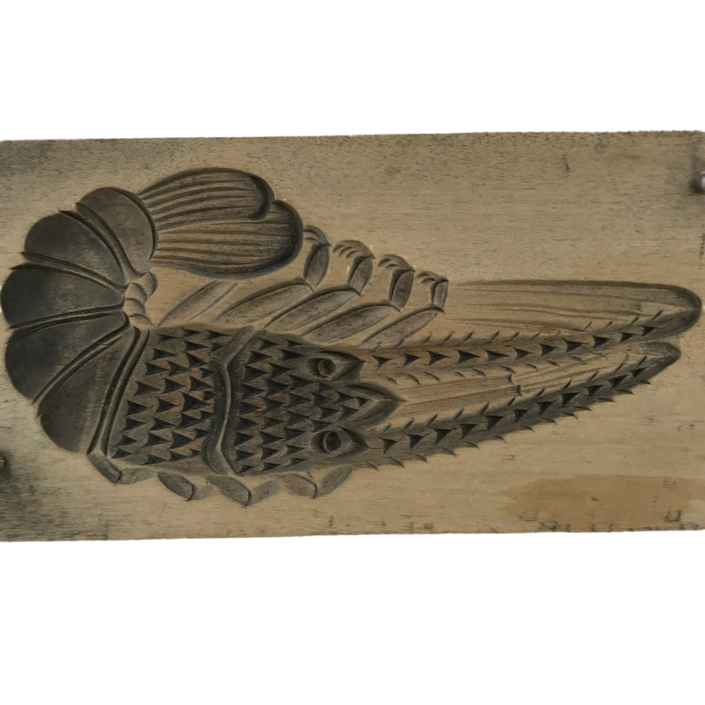 Japanese Wooden Carved Kashigata Cake Mold Vtg Wagashi Ebi Shrimp Prawn Kg707