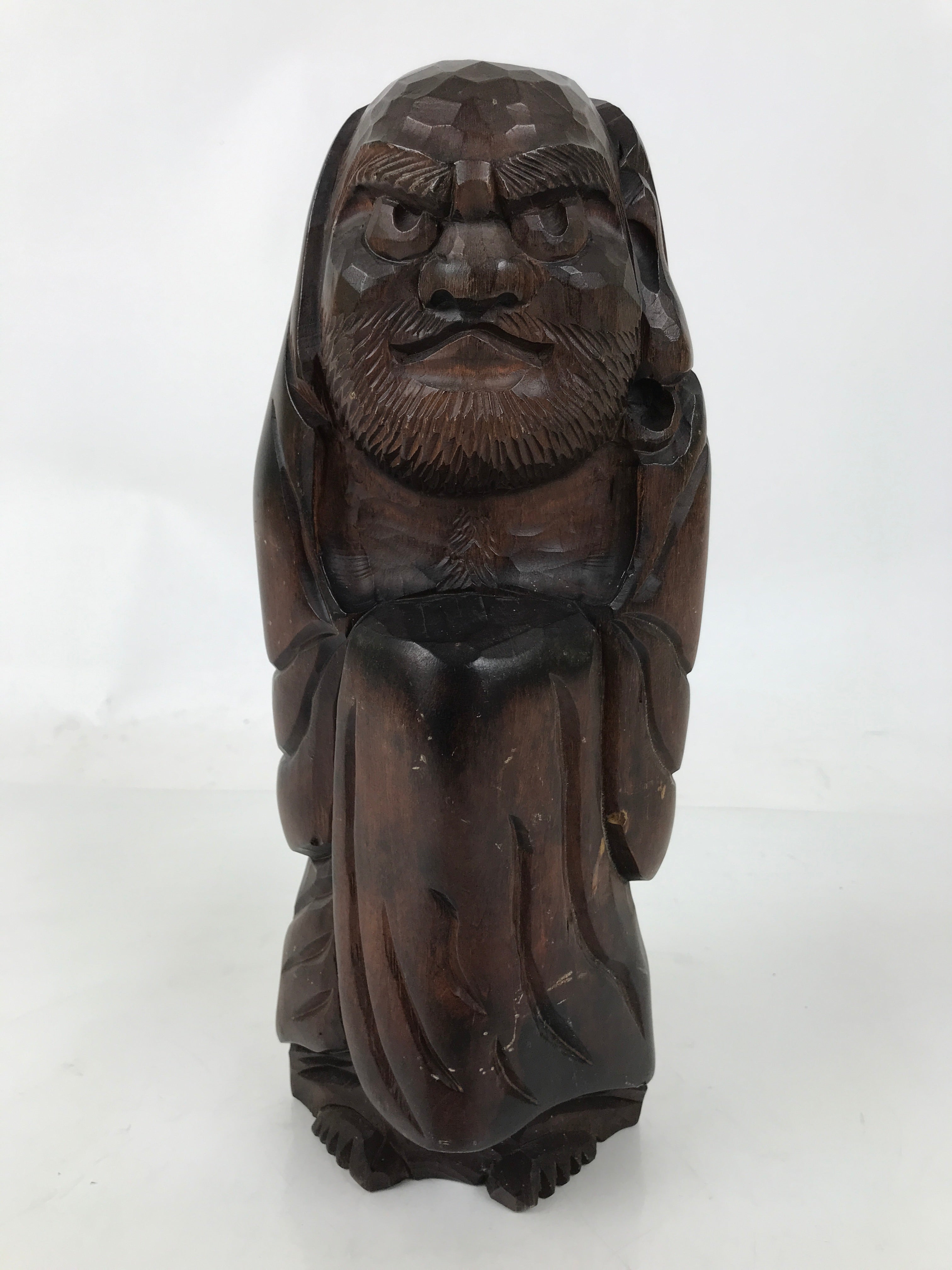 Japanese Wooden Carved Statue Vtg Daruma Bodhidharma Buddhist Brown ST66