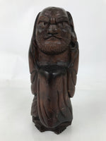 Japanese Wooden Carved Statue Vtg Daruma Bodhidharma Buddhist Brown ST66