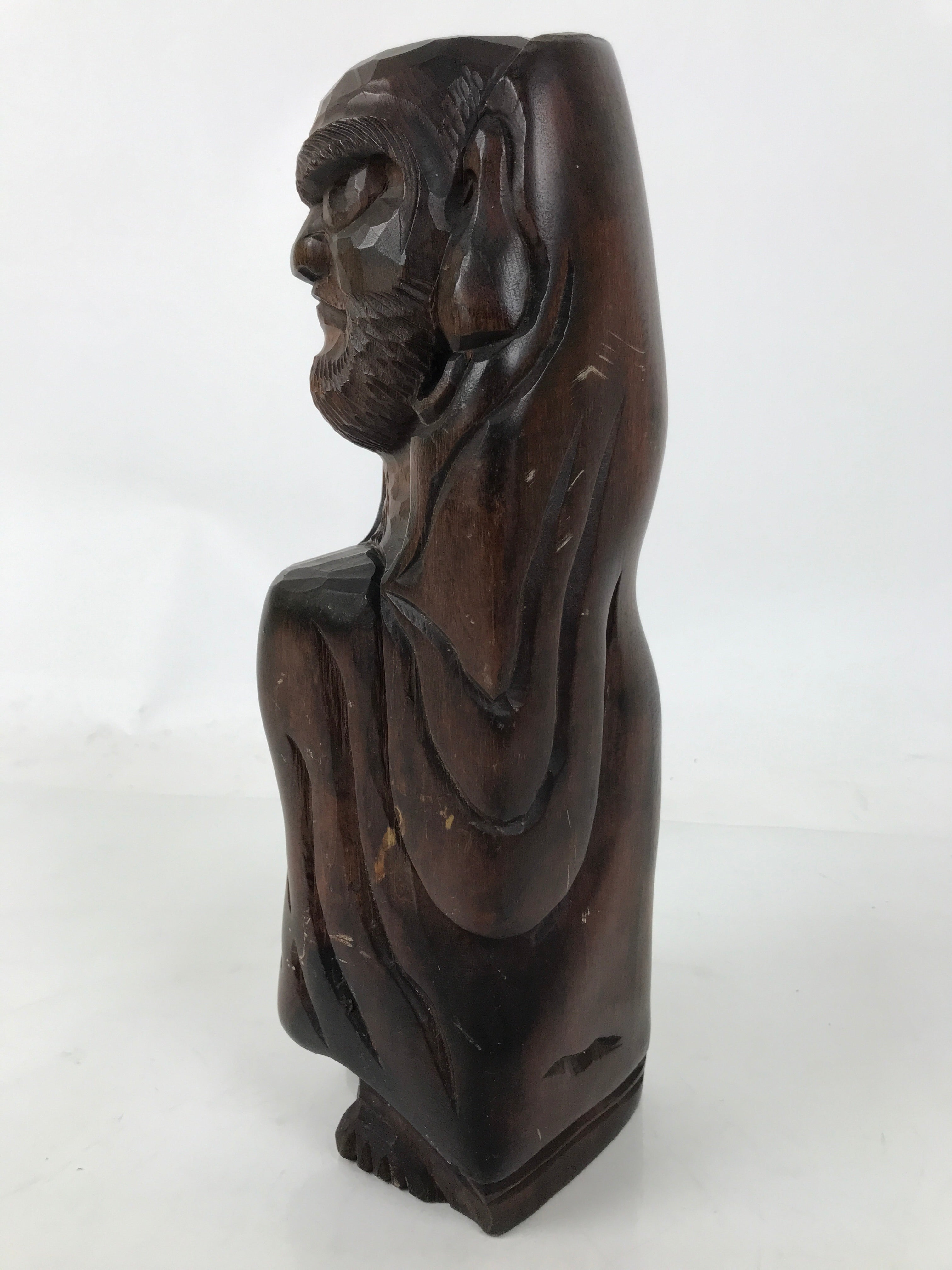 Japanese Wooden Carved Statue Vtg Daruma Bodhidharma Buddhist Brown ST66