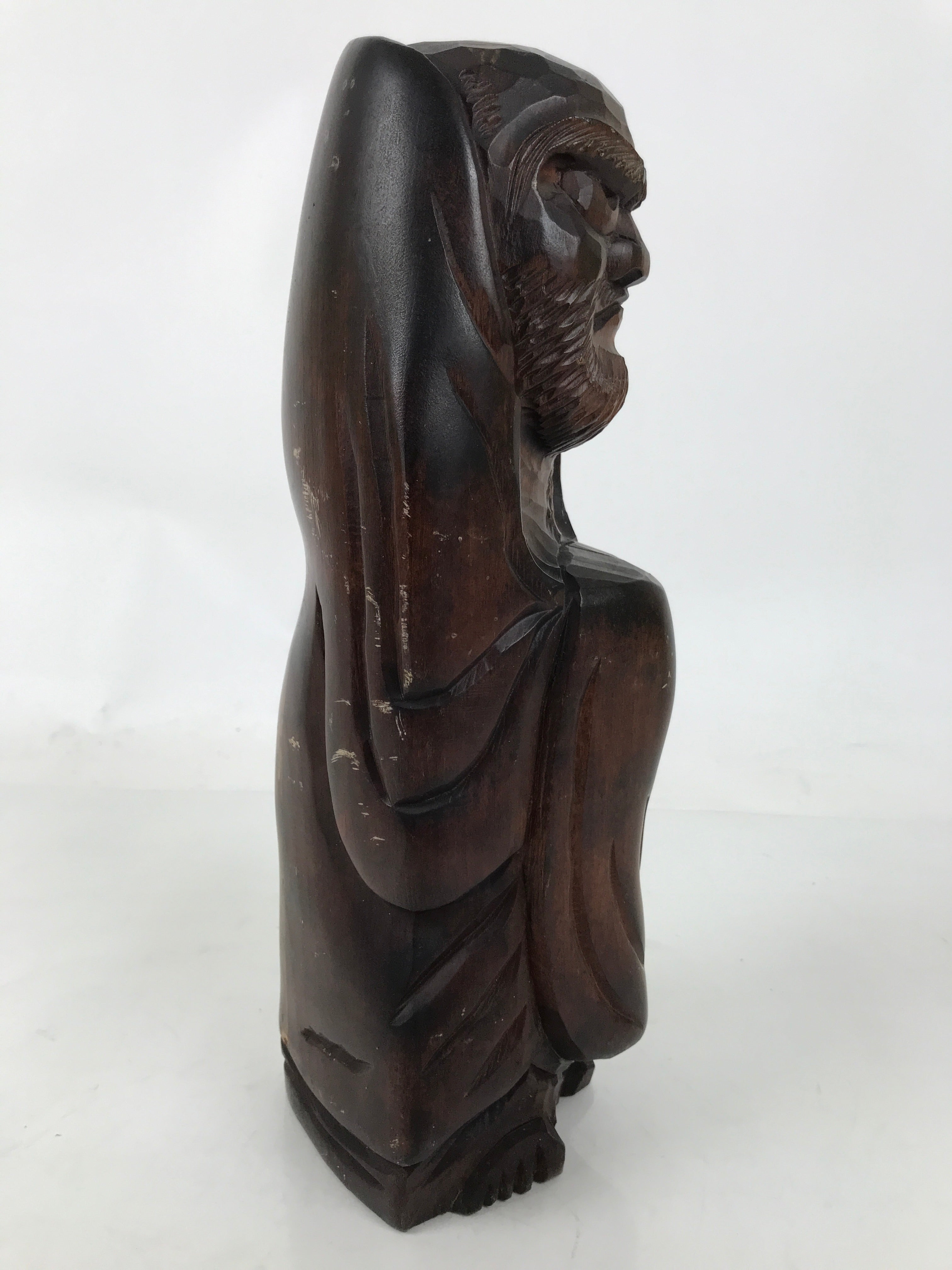 Japanese Wooden Carved Statue Vtg Daruma Bodhidharma Buddhist Brown ST66