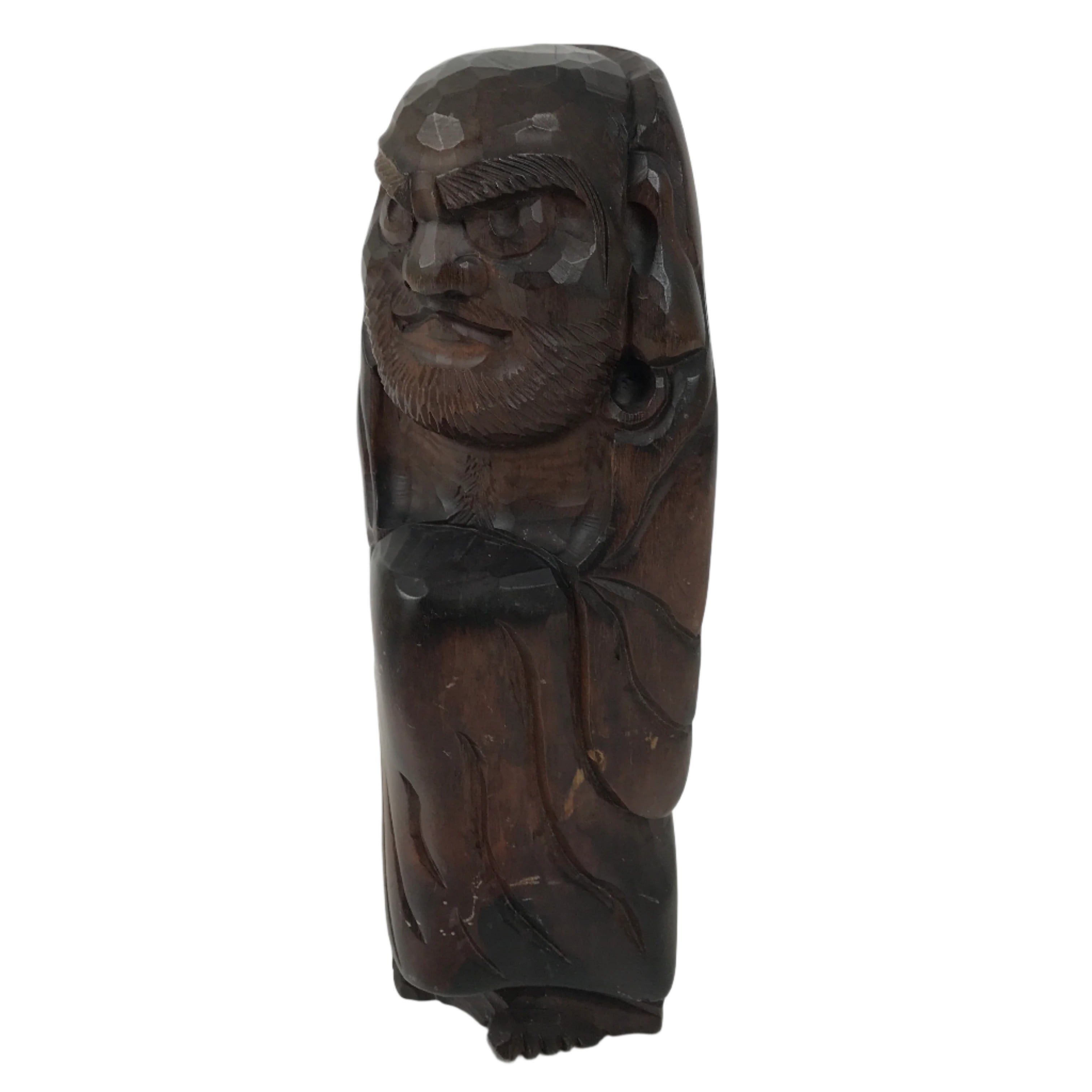 Japanese Wooden Carved Statue Vtg Daruma Bodhidharma Buddhist Brown ST66