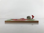 Japanese Wooden Charm Plaque Ema Vtg Camellia Flower Kamakura Bell Color EM86