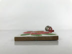 Japanese Wooden Charm Plaque Ema Vtg Camellia Flower Kamakura Bell Color EM86