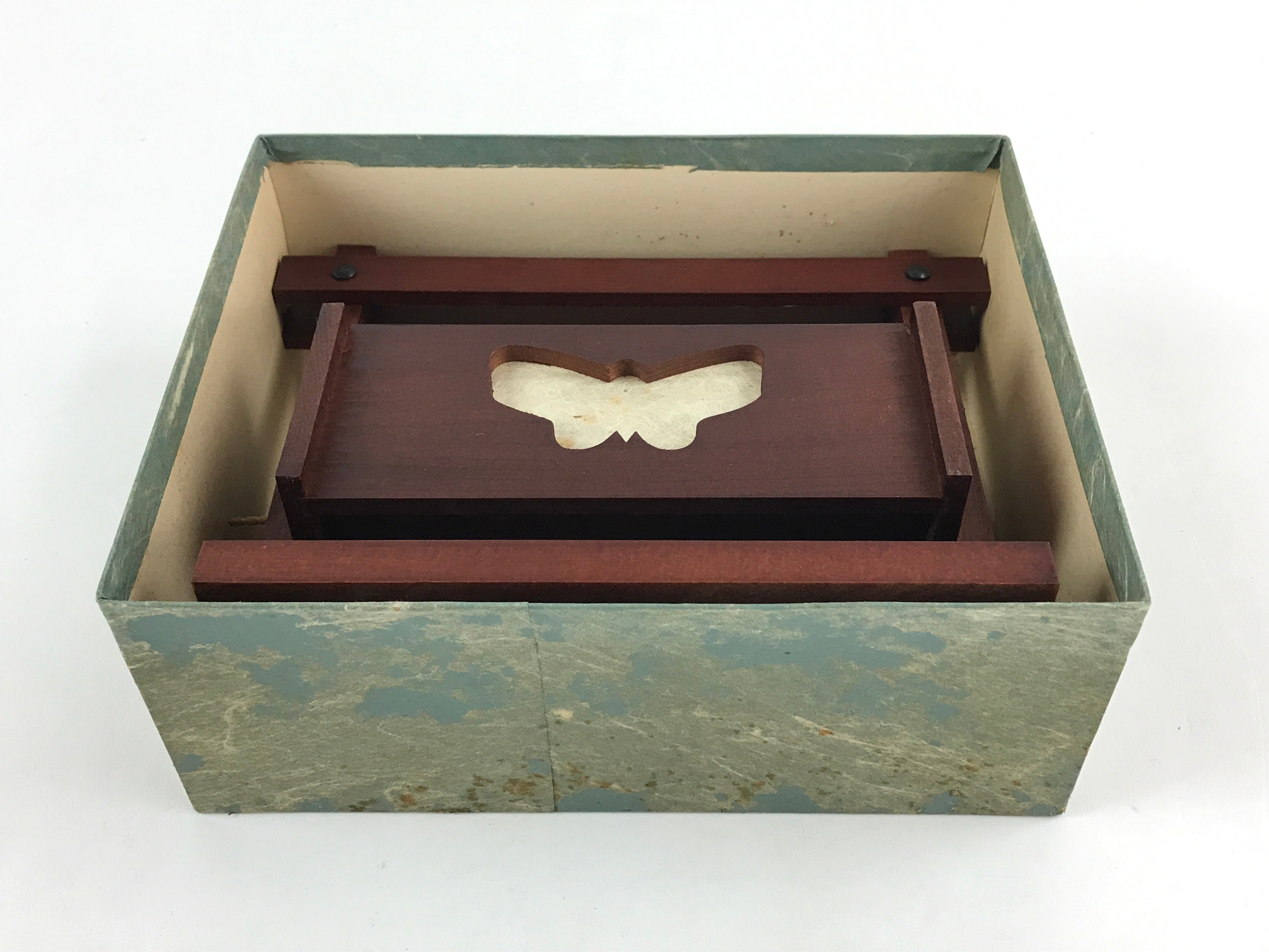 Japanese Wooden Display Box Wall Table Mount Butterfly Brown Brush Lacquer LWB55