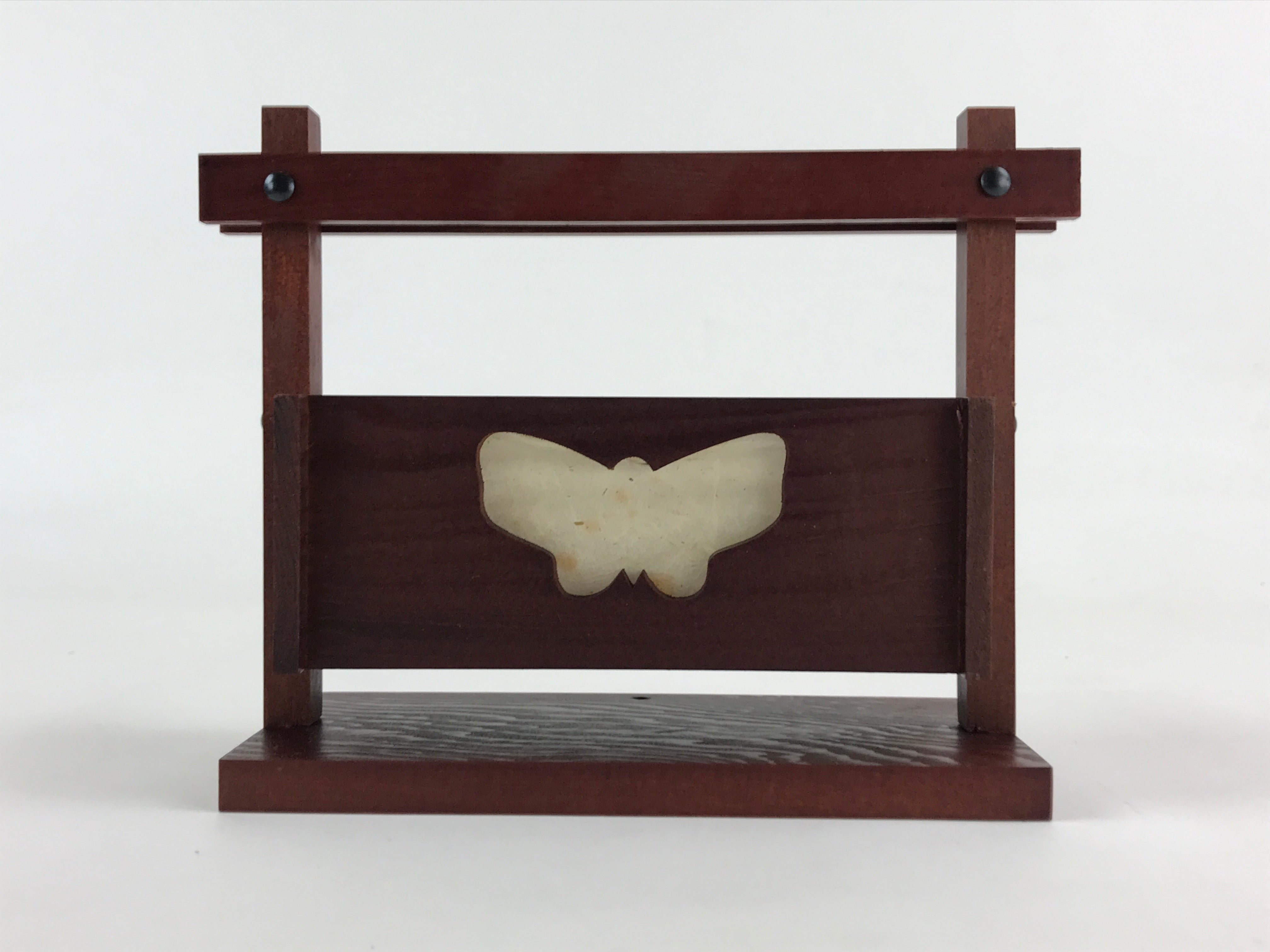 Japanese Wooden Display Box Wall Table Mount Butterfly Brown Brush Lacquer LWB55