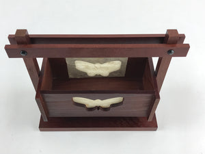 Japanese Wooden Display Box Wall Table Mount Butterfly Brown Brush Lacquer LWB55