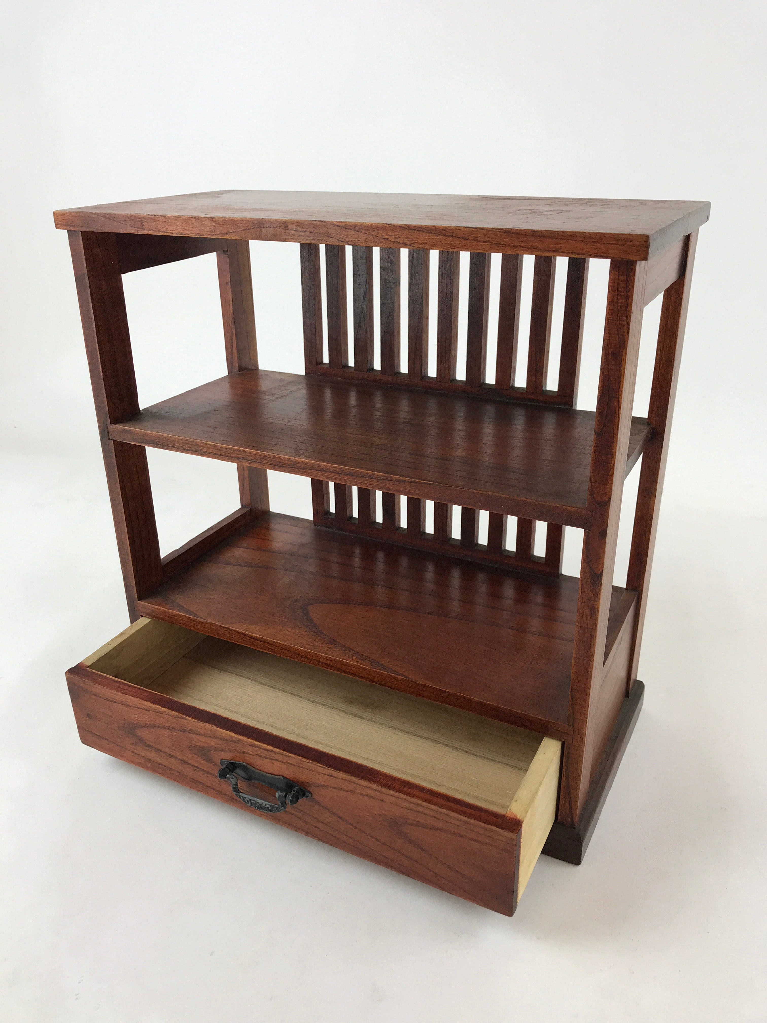 Japanese Wooden Display Shelf Vtg Shoji Style Tansu Chest Brown 1 Drawer T356