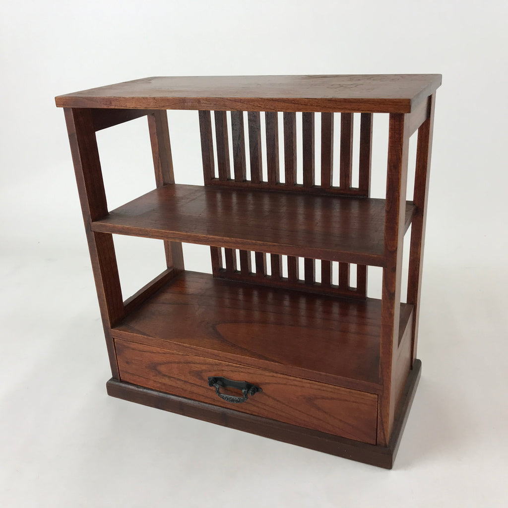 Japanese Wooden Display Shelf Vtg Shoji Style Tansu Chest Brown 1 Drawer T356