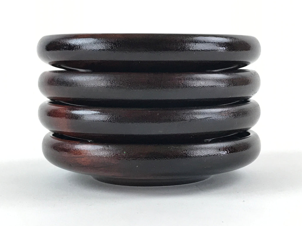 Japanese Wooden Drink Saucer 4pc Set Chataku Coaster Round Green Flower UR923