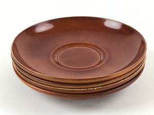 Japanese Wooden Drink Saucer 4pc Set Vtg Chataku Coaster Round Brown UR921