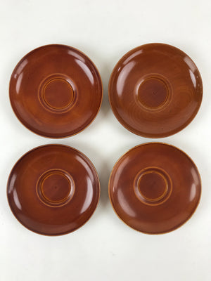 Japanese Wooden Drink Saucer 4pc Set Vtg Chataku Coaster Round Brown UR921