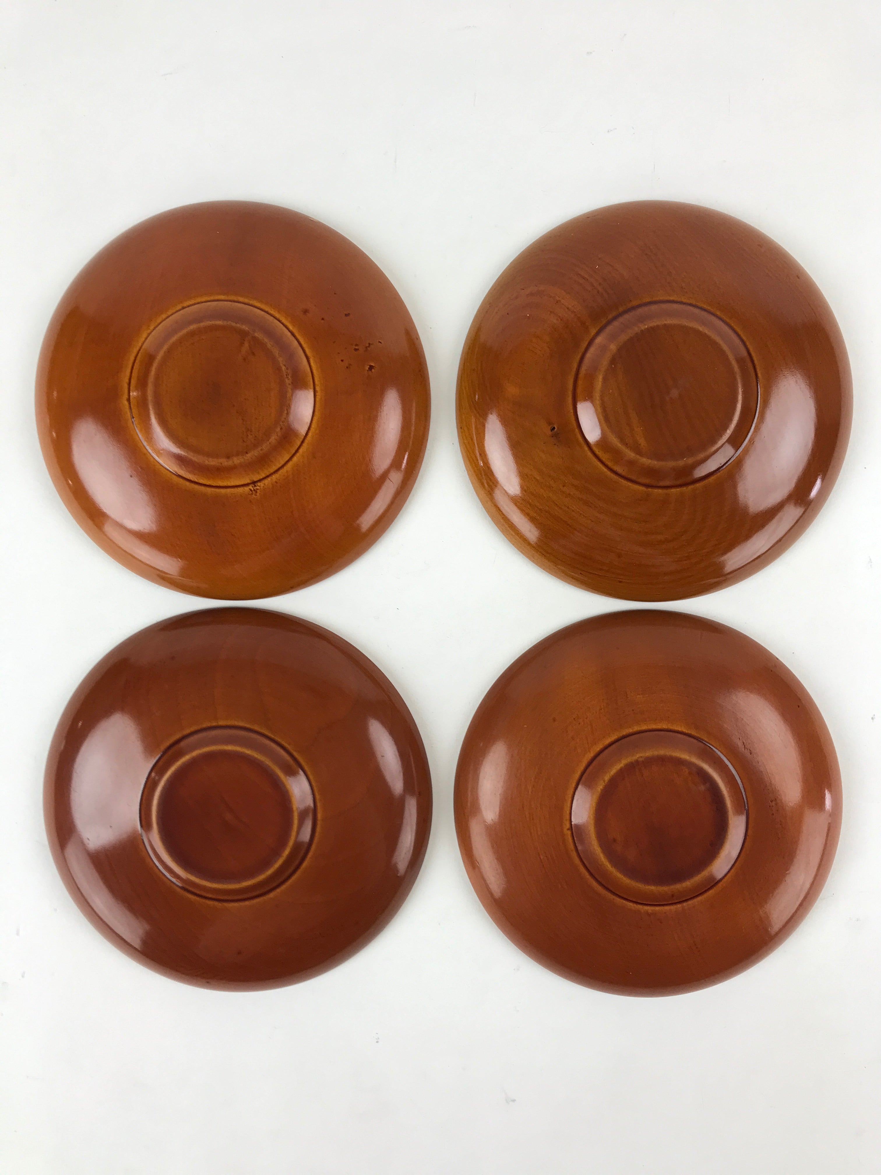 Japanese Wooden Drink Saucer 4pc Set Vtg Chataku Coaster Round Brown UR921